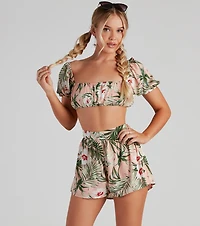 On Vacay Tropical Puff Sleeve Top