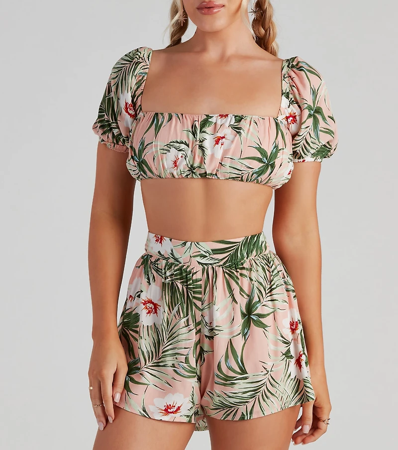On Vacay Tropical Puff Sleeve Top