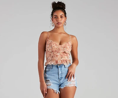 Floral Retreat Chiffon Peplum Tank Top