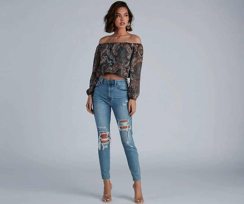 Cute Paisley Off-The-Shoulder Blouse