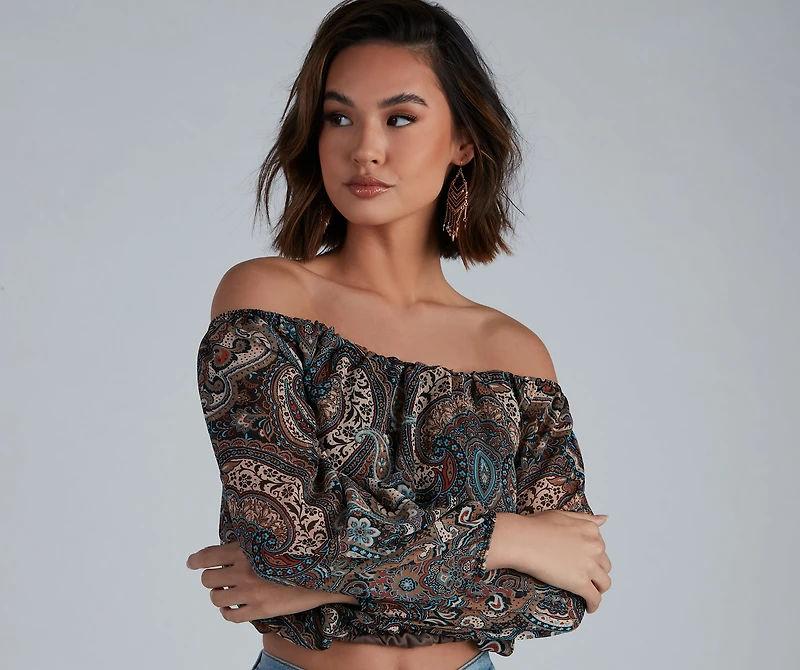 Cute Paisley Off-The-Shoulder Blouse