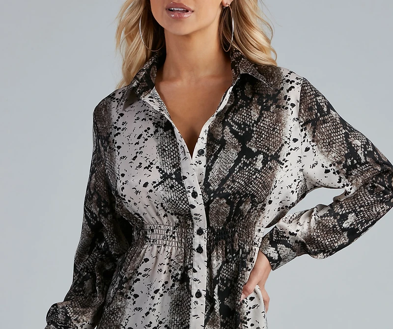 Slithering Good Satin Button-Up Tunic