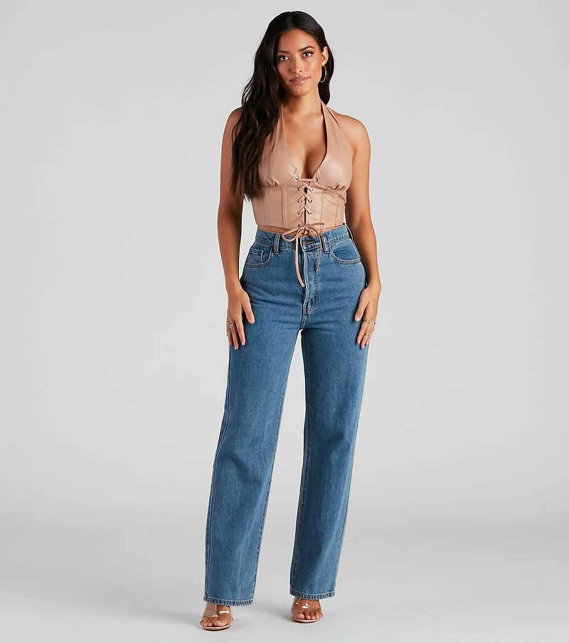 Made To Be Seen PU Halter Crop Top