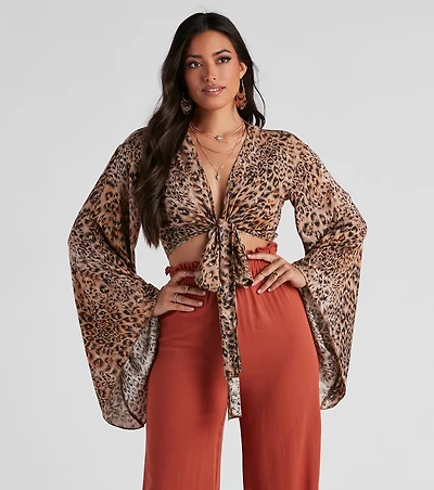 Wild Shine Leopard Crop Wrap Top
