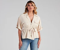 Button Things Up Tie-Waist Top