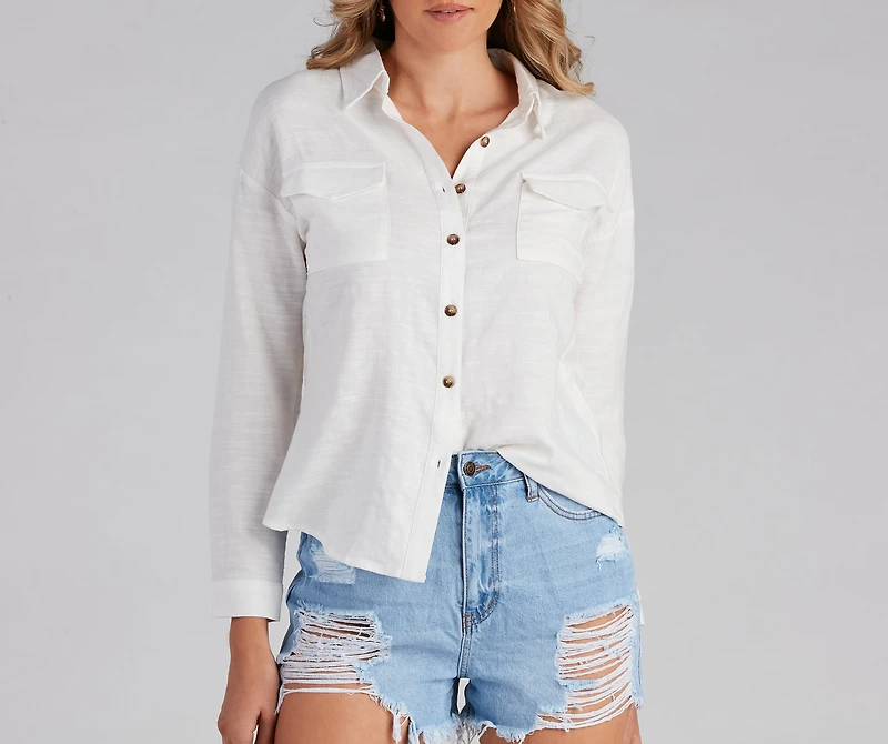 Beach Side Button-Front Linen Shirt