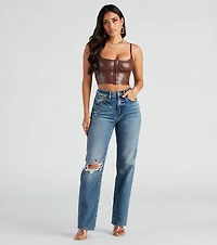 She's Sleek Faux Leather Cropped Corset