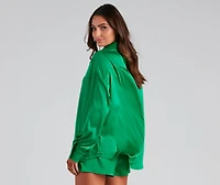 Stylishly Sleek Satin Button Down Top