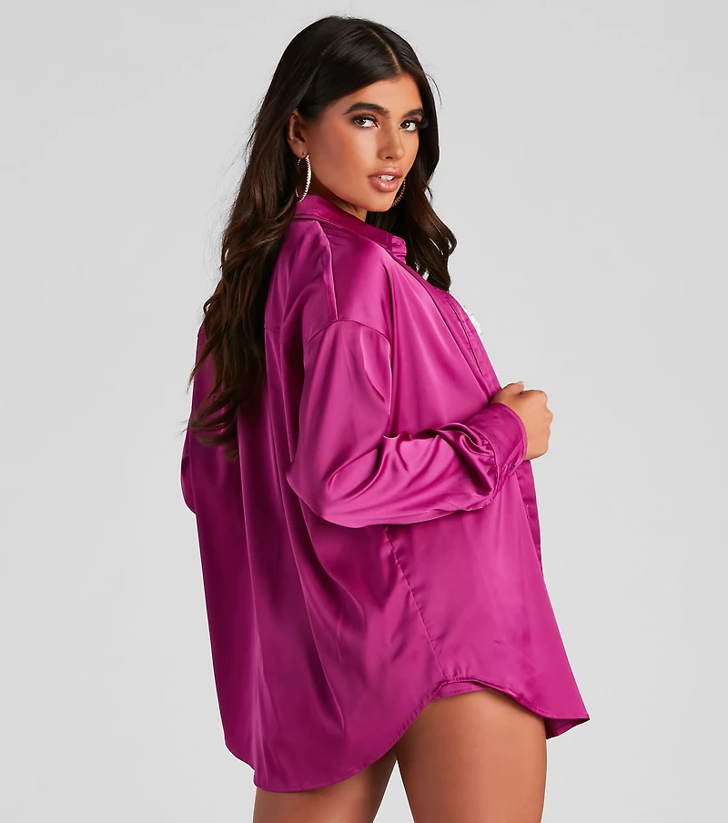 Stylishly Sleek Satin Button Down Top