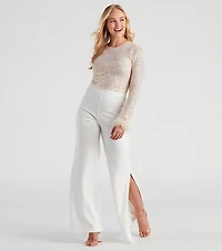 Flawless Glam Sequin Feather Trim Crop Top