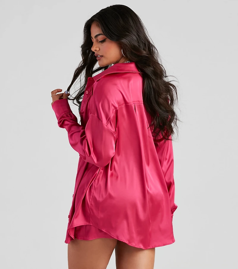 Stylishly Sleek Satin Button Down Top