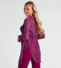 Such A Staple Sheer Button-Up Tunic