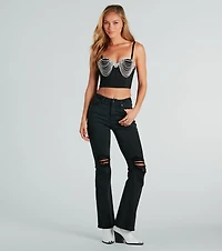 Lavish And Chic Rhinestone Pearl Bustier Top