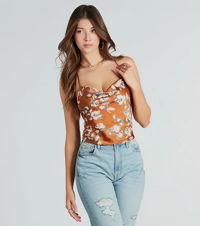 Dreaming Of The Weekend Floral Satin Crop Top