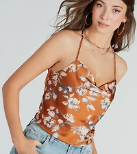 Dreaming Of The Weekend Floral Satin Crop Top