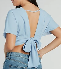Chic Arrival V-Neck Dolman Satin Crop Top