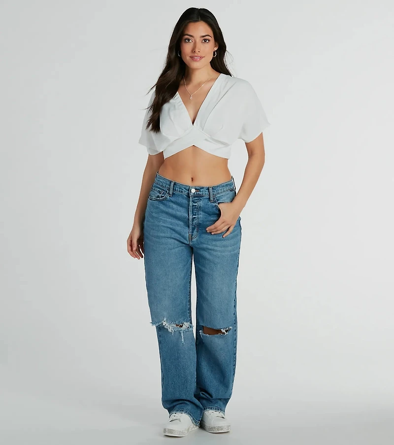 Chic Arrival V-Neck Dolman Satin Crop Top