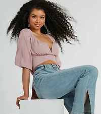 Love So Sweet Off-The-Shoulder Tie Back Crop Top