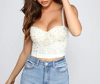 Pearl Embellished Cropped Bustier