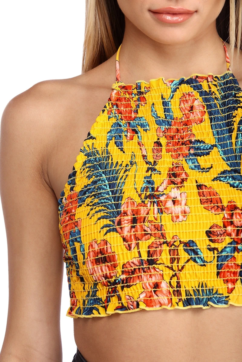 Tropical Tiki Smocked Halter Top