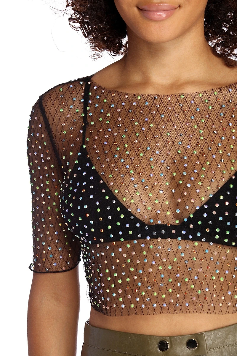 Meshing You Heat Stone Crop Top