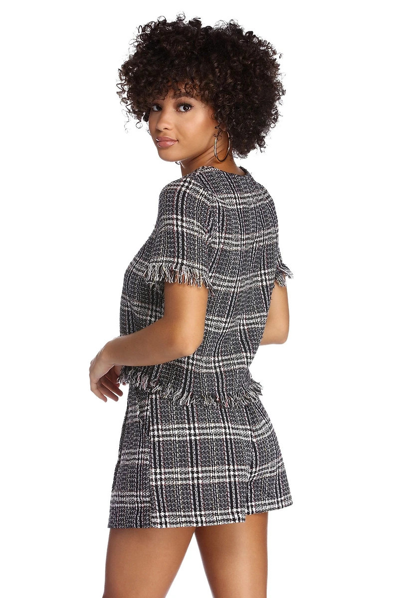 Plaid Boucle Crop Top