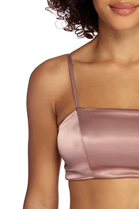 Stroke Of Midnight Satin Crop Top