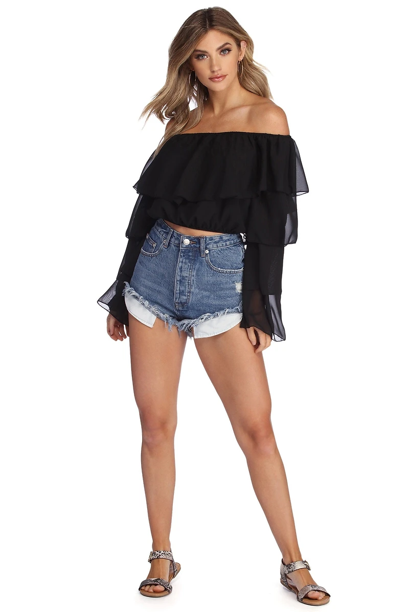 Ruffled Chiffon Crop Top