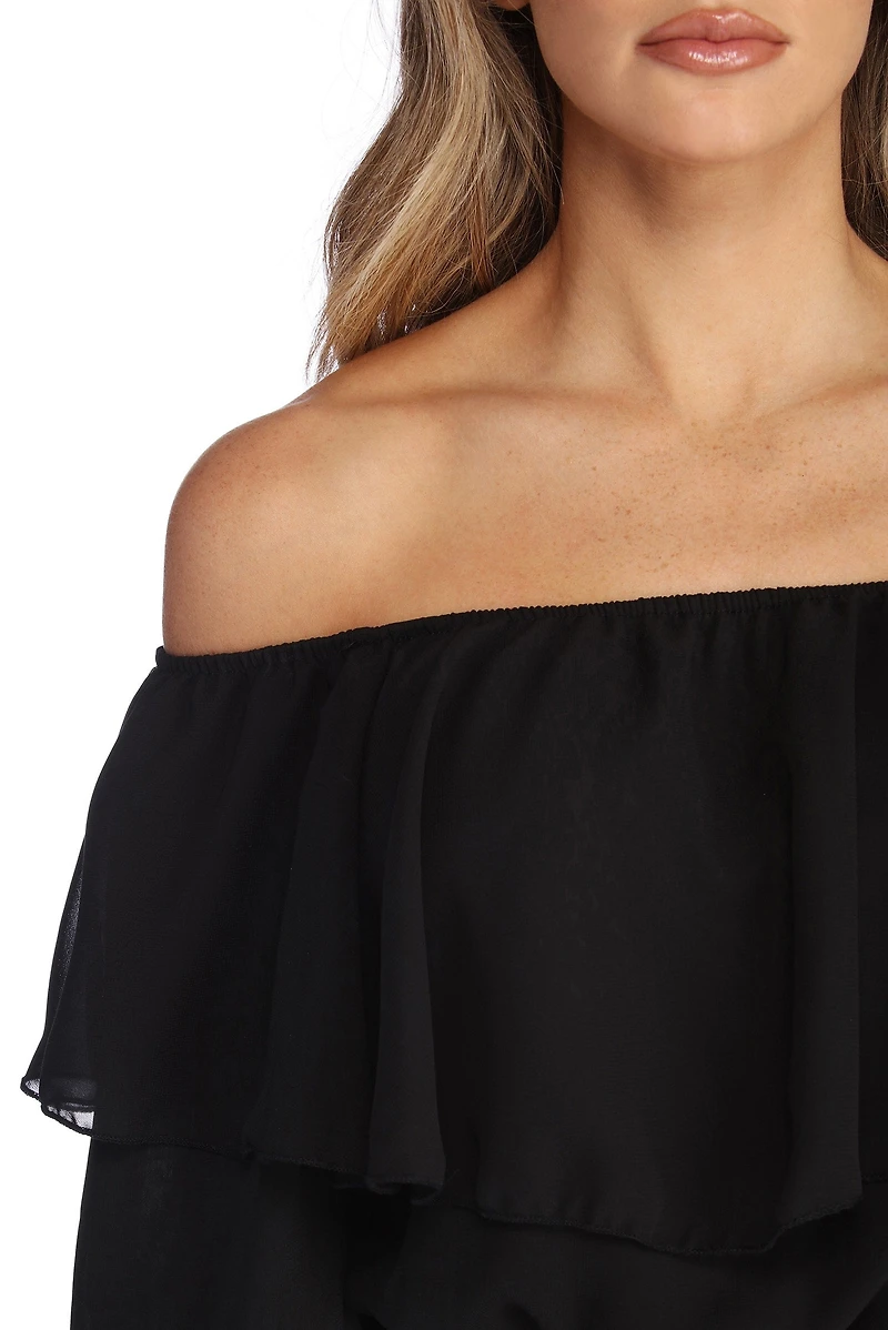 Ruffled Chiffon Crop Top