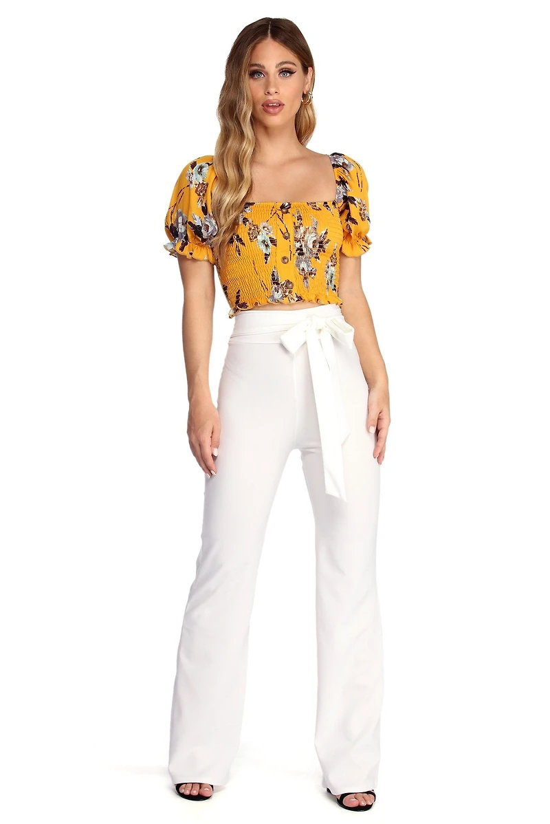 Floral Smock Down Crop Top
