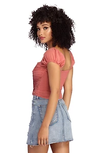Lace Up Ruched Top
