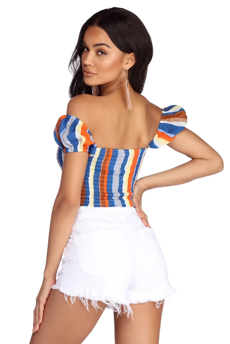 Smocked And Striped Crop Top