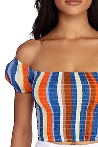 Smocked And Striped Crop Top