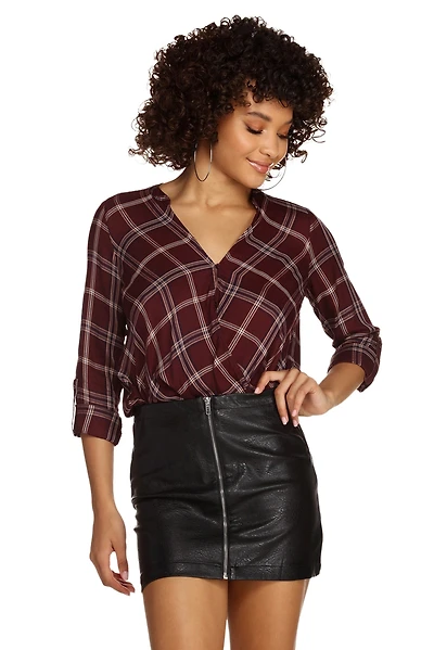 Plaid For Success Surplice Top