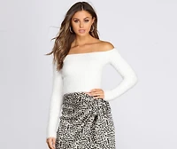 Off The Shoulder Eyelash Knit Top
