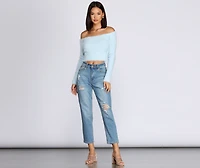 Off The Shoulder Eyelash Knit Top