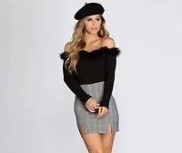 Off The Shoulder Marabou Crop Top