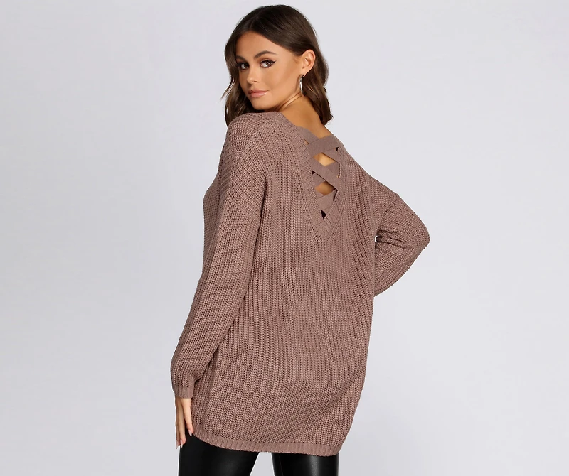 Lattice Back V Neck Tunic