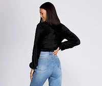 Rumors Tie-Front Fuzzy Crop Top