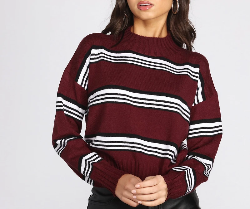 Stripe The Way Mock Neck Sweater