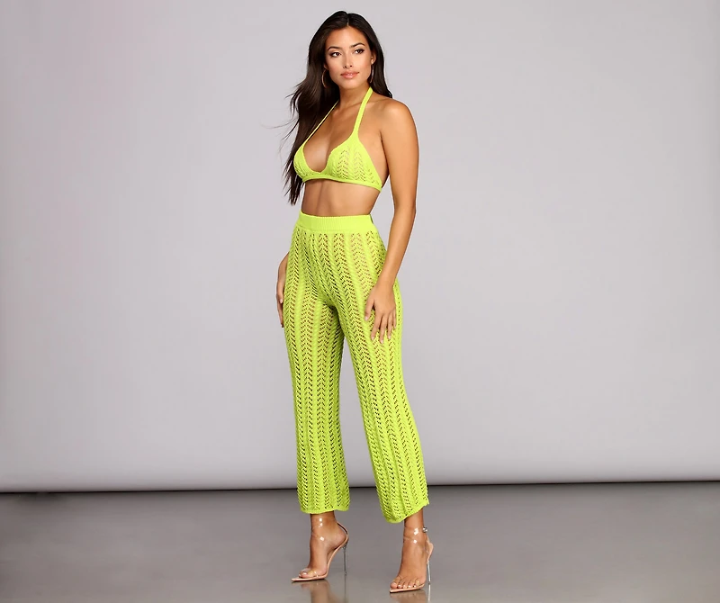 Lime Crochet Halter Crop Top