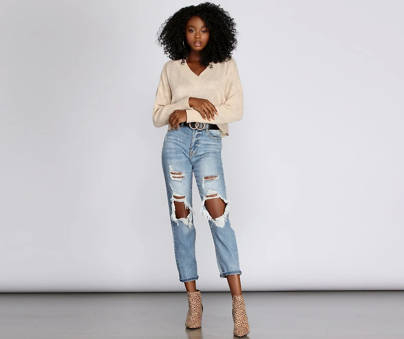Threads Deconstructed V-Neck Sweater