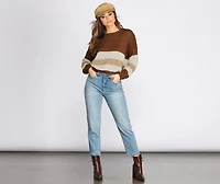 Colorblock Striped Crew Neck Sweater