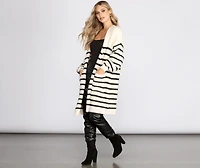 Striped Fuzzy Long Cardigan