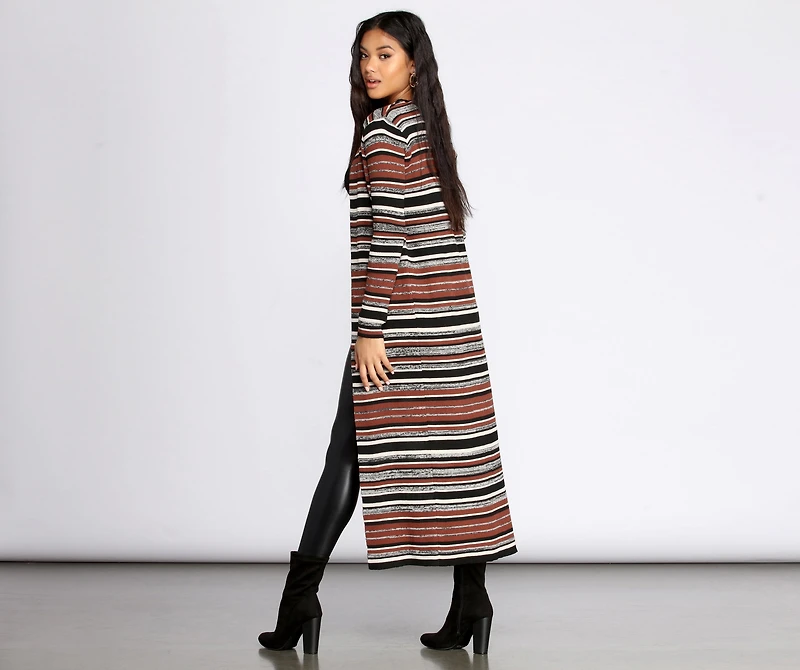 Stripe About Now Long Line Cardigan