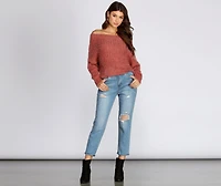 Off The Shoulder Angora Knit Sweater