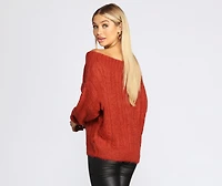 Wide Neck Cable Knit Sweater