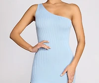 One Shoulder Asymmetrical Ribbed Maxi Dress