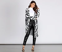 Fuzzy Zebra Print Cardigan