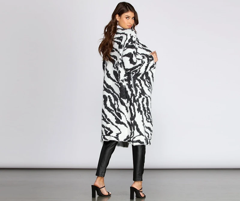 Fuzzy Zebra Print Cardigan